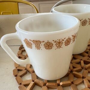 Pyrex White and Brown Floral Coffee Mugs